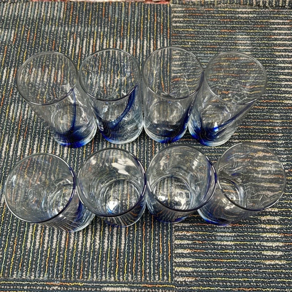 Libbey Impressions Tumblers 16.7 oz Blue Ribbon Swirl Drinking Glasses Set of 8